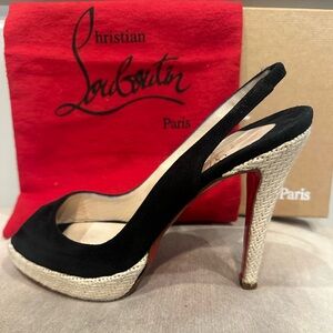 Christian Louboutin Black and Cream Slingback Heels